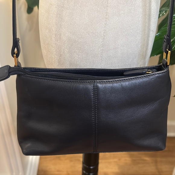 Etienne Aigner Leather Navy Blue Crossbody Bag with Gold Accents - Picture 4 of 7